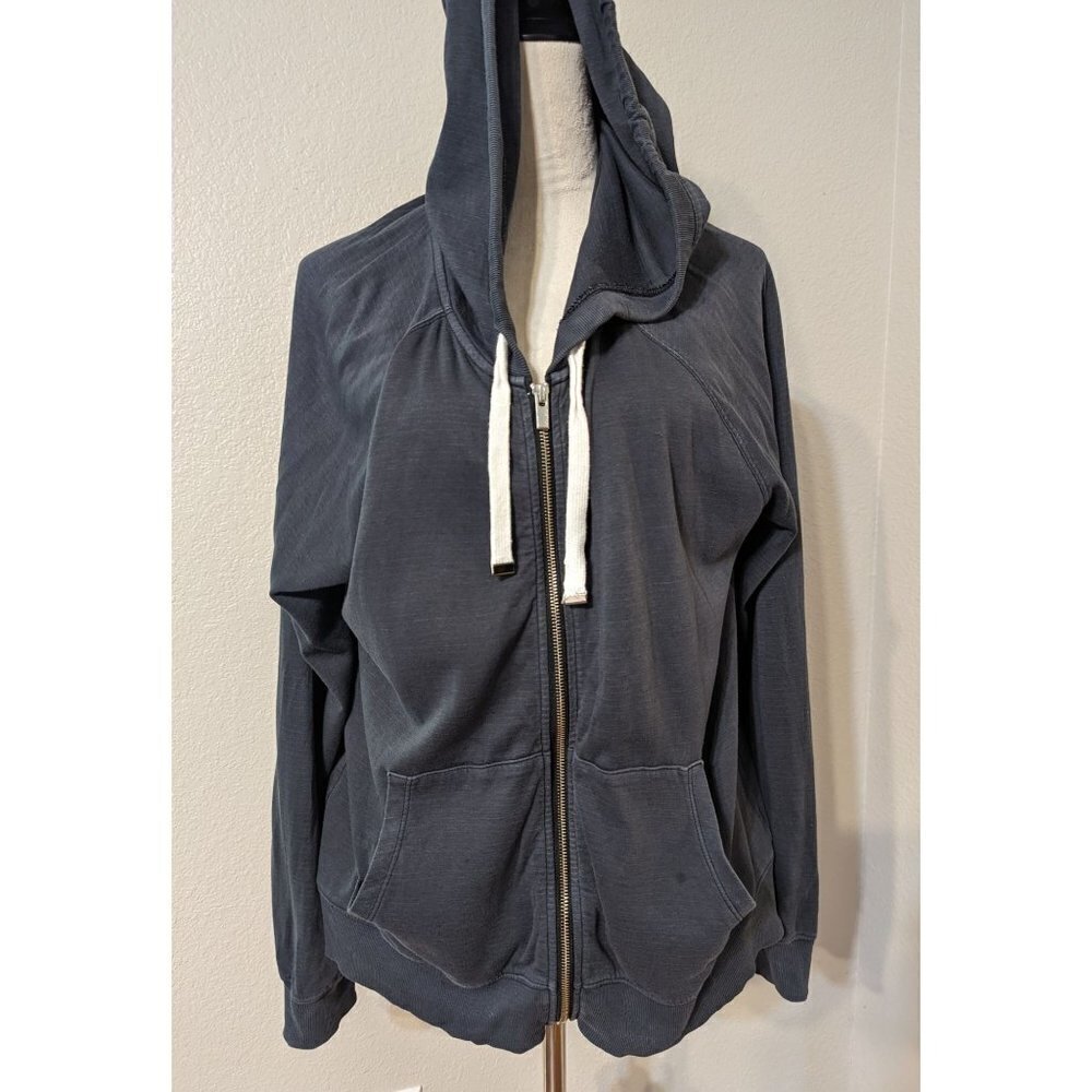 Athleta Women's Blue Cotton Athleisure Relaxed Full Zip Hoodie Sweater Sz M